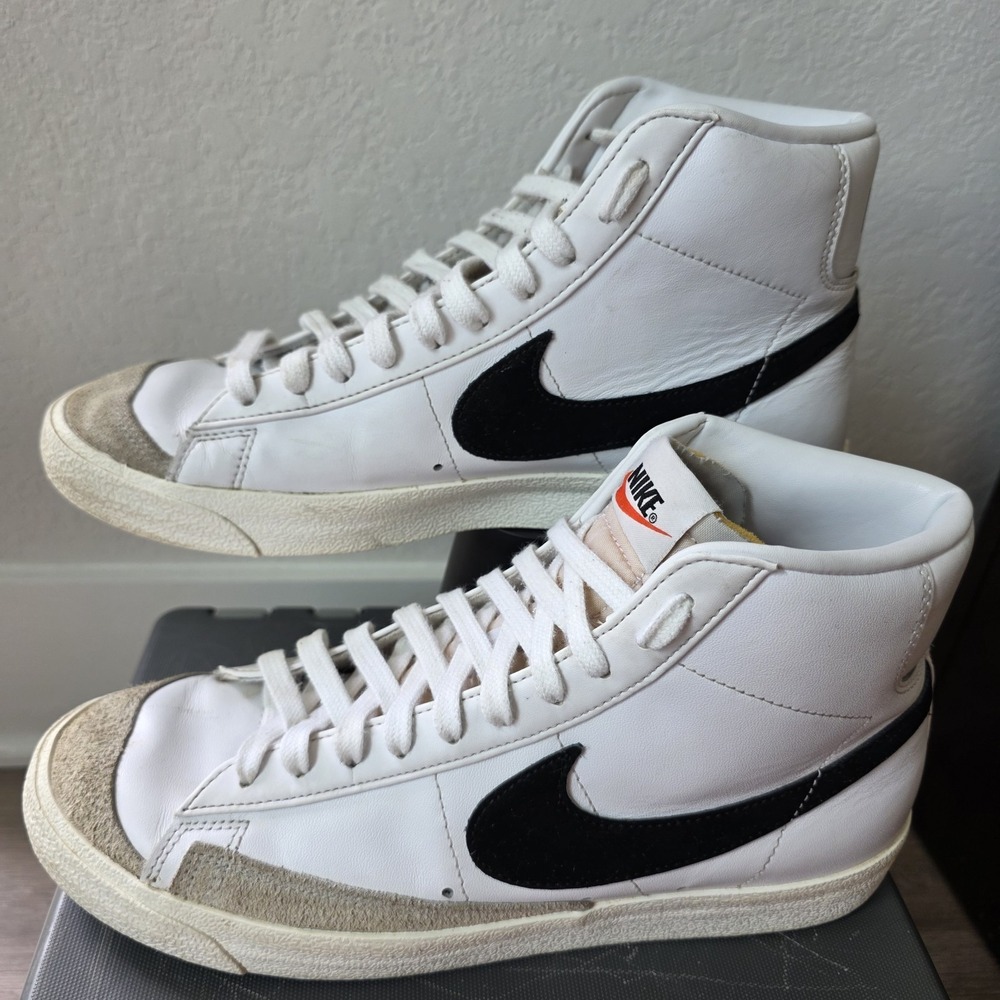 Nike Blazer Mid 77 Vintage White Black Sneakers Men 9.5 BQ6806-100